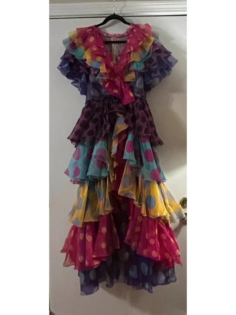 NWT $7K Dolce & Gabbana Silk V Neck Ruffled Hi/Lo Hem Maxi Dress Multicolor Size - Picture 2 of 4